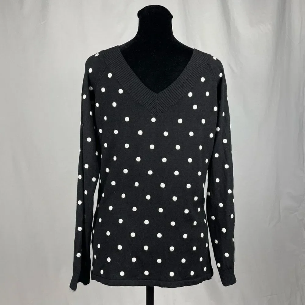 Samuel Dong Silk Polka Dot V-Neck‎ Knit Sweater - Women’s L - Picture 3 of 8
